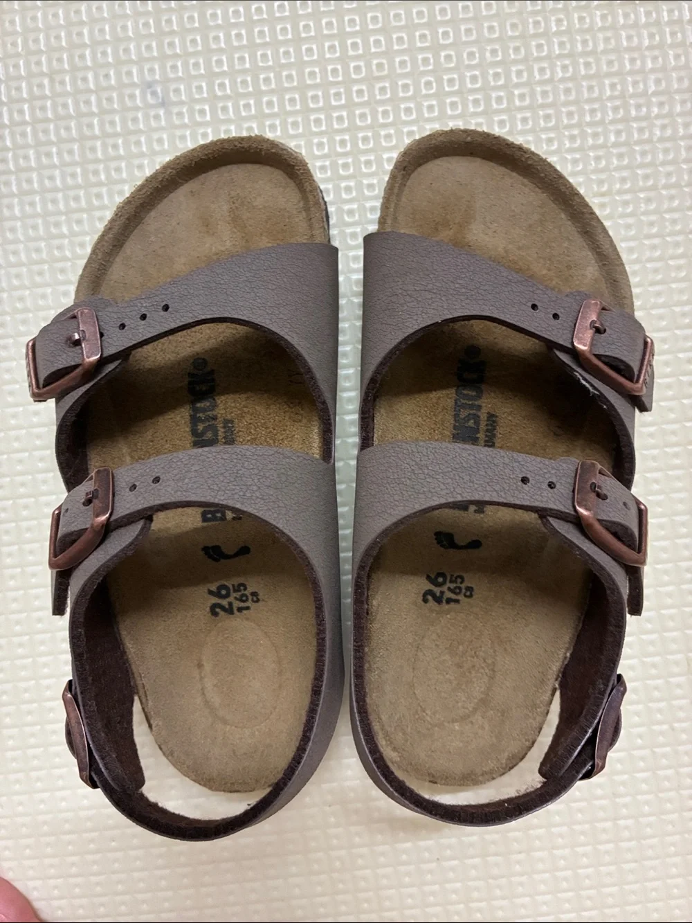 Kids Birkenstock Brown Double Strap Sandals with Copper Buckles